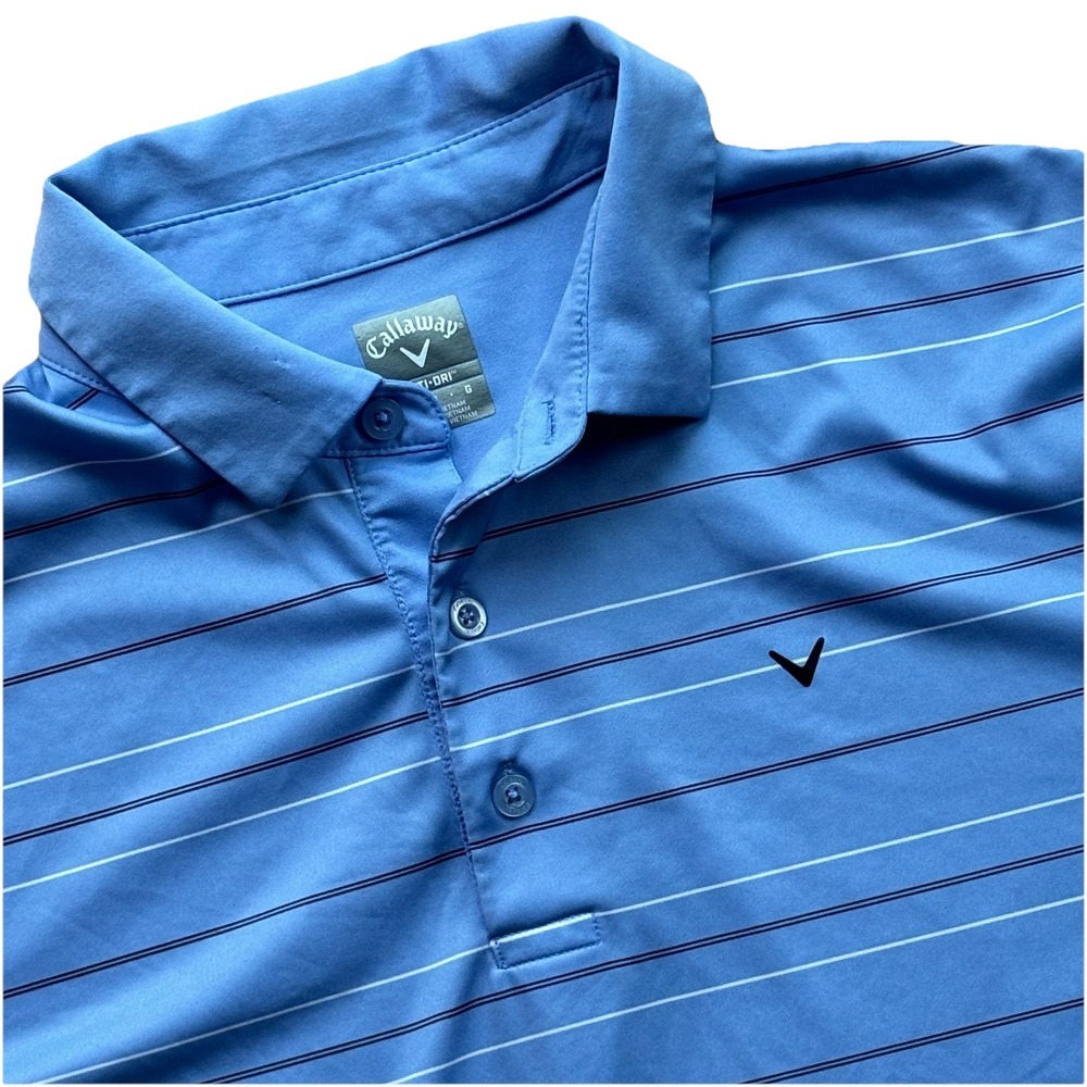 Callaway Opti-Dri Performance Mens Size L Golf Polo Shirt White Blue Stripes